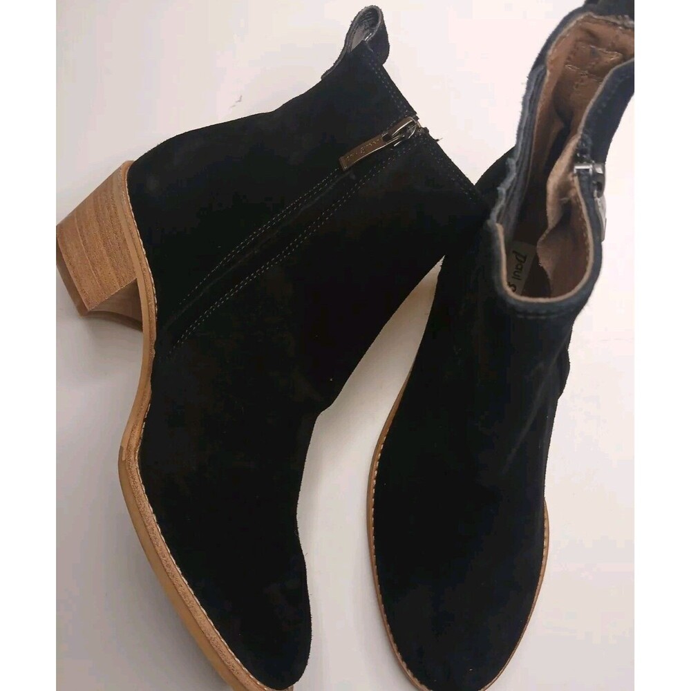 PAUL GREEN Sz 5.5 Sante Soft Black Suede Stretch Panel Zip-up Bootie Western - Picture 2 of 16